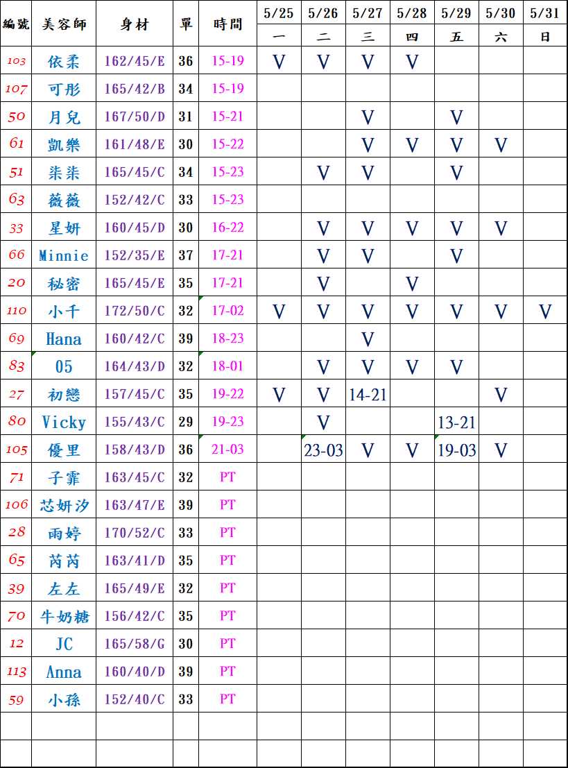 11館(樂鑽) 舒壓班表｜本周排班 2026/05/25~2026/5/31 第1張