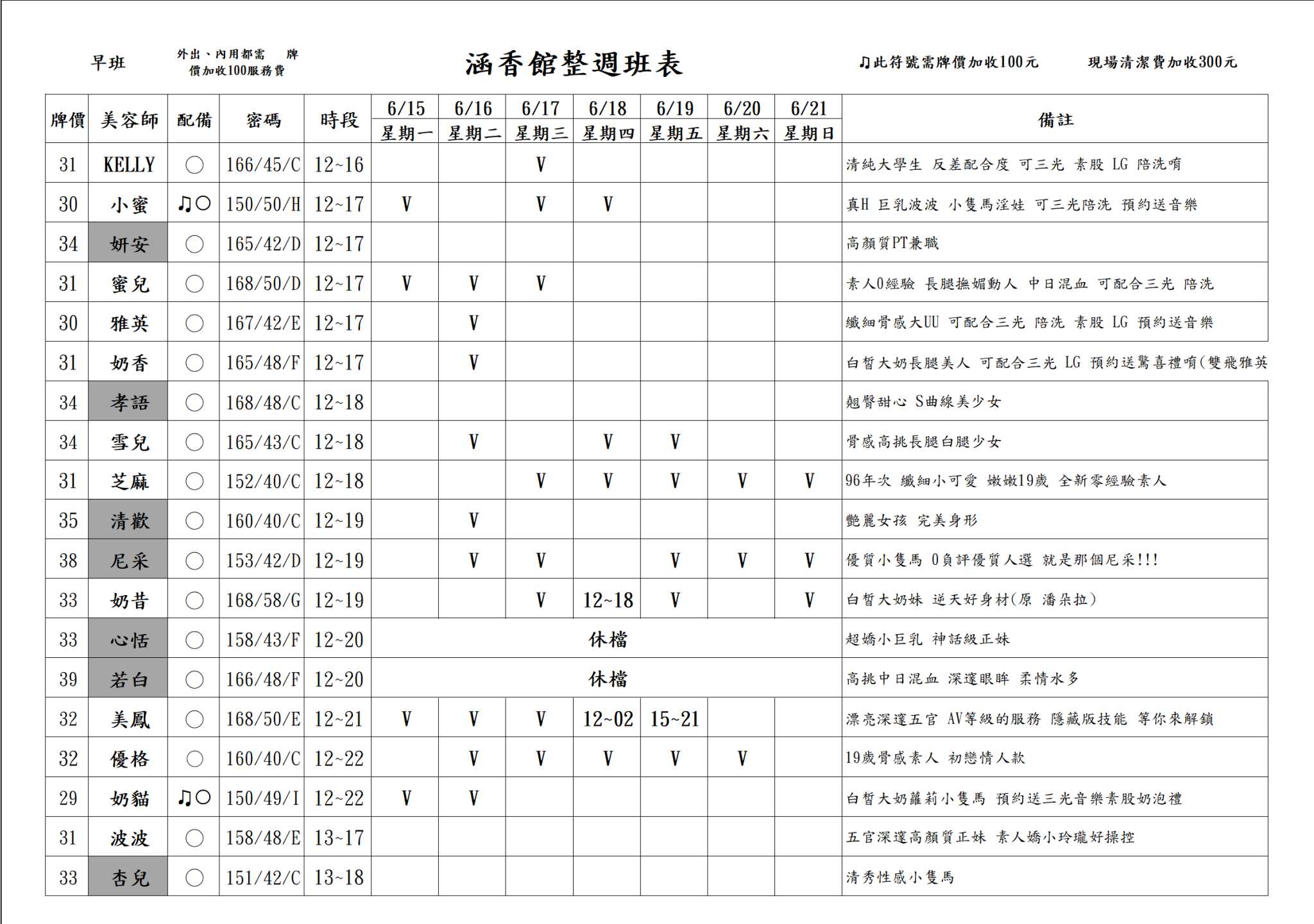 13館(含香) 舒壓班表｜本周排班 2026/06/15~2026/6/21 第3張