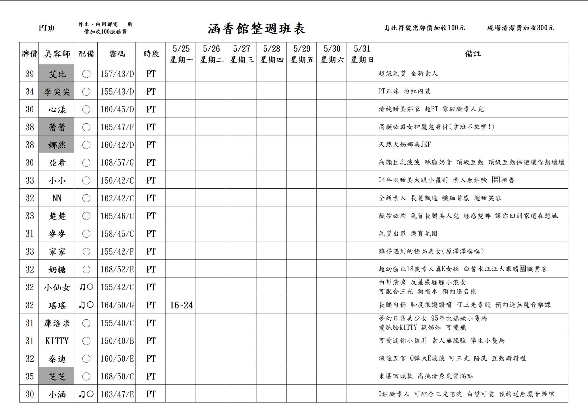 13館(含香) 舒壓班表｜本周排班 2026/05/25~2026/5/31 第6張