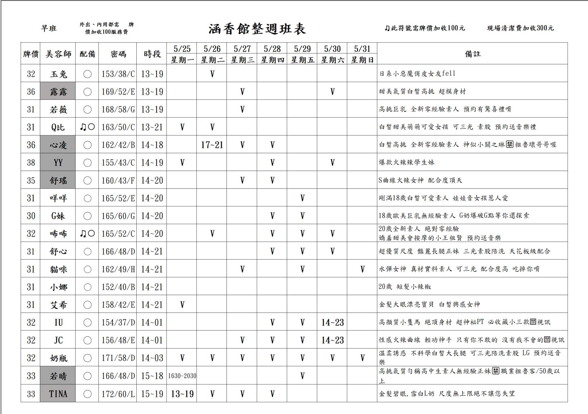 13館(含香) 舒壓班表｜本周排班 2026/05/25~2026/5/31 第2張