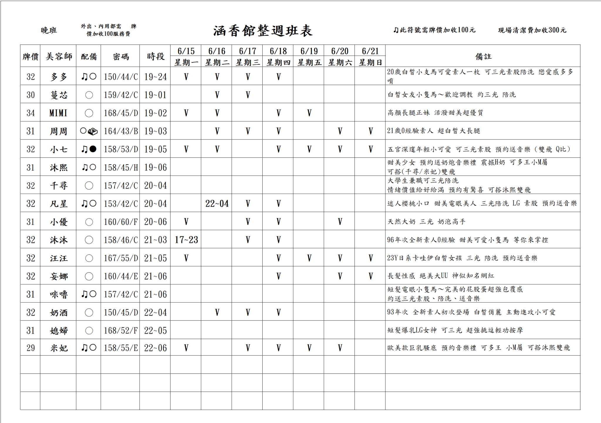 13館(含香) 舒壓班表｜本周排班 2026/06/15~2026/6/21 第6張