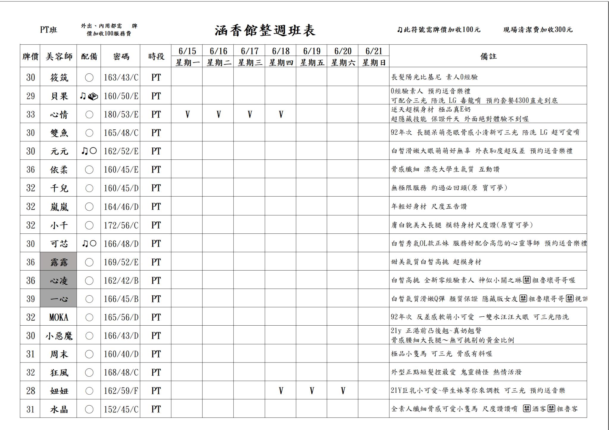 13館(含香) 舒壓班表｜本周排班 2026/06/15~2026/6/21 第4張