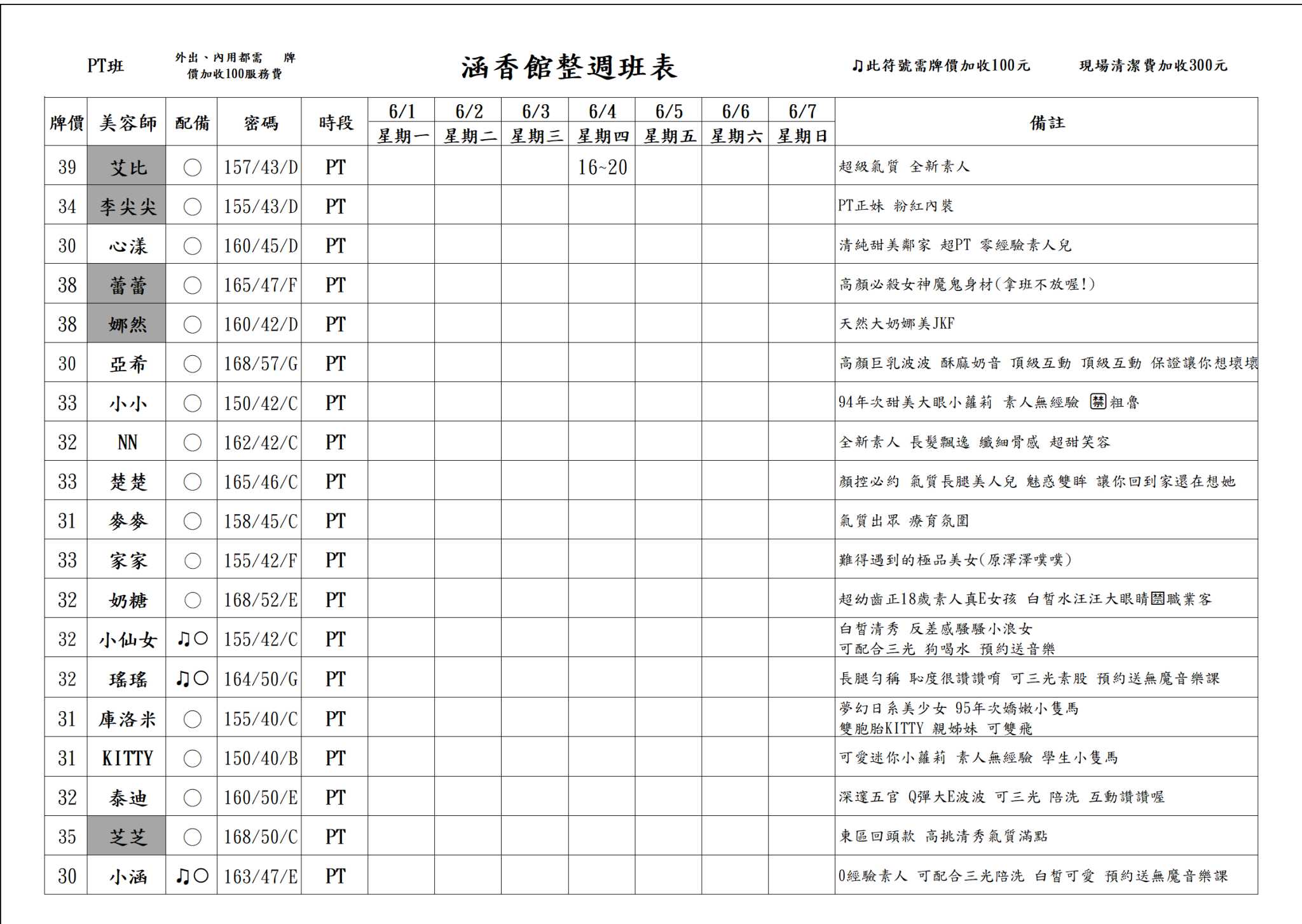 13館(含香) 舒壓班表｜本周排班 2026/06/01~2026/6/7 第3張
