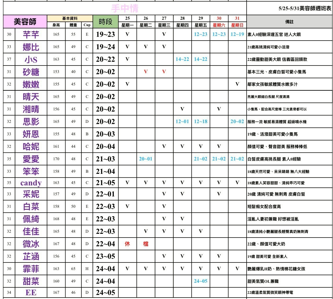 16館(手中情) 舒壓班表｜本周排班 2026/05/25~2026/5/31 第2張