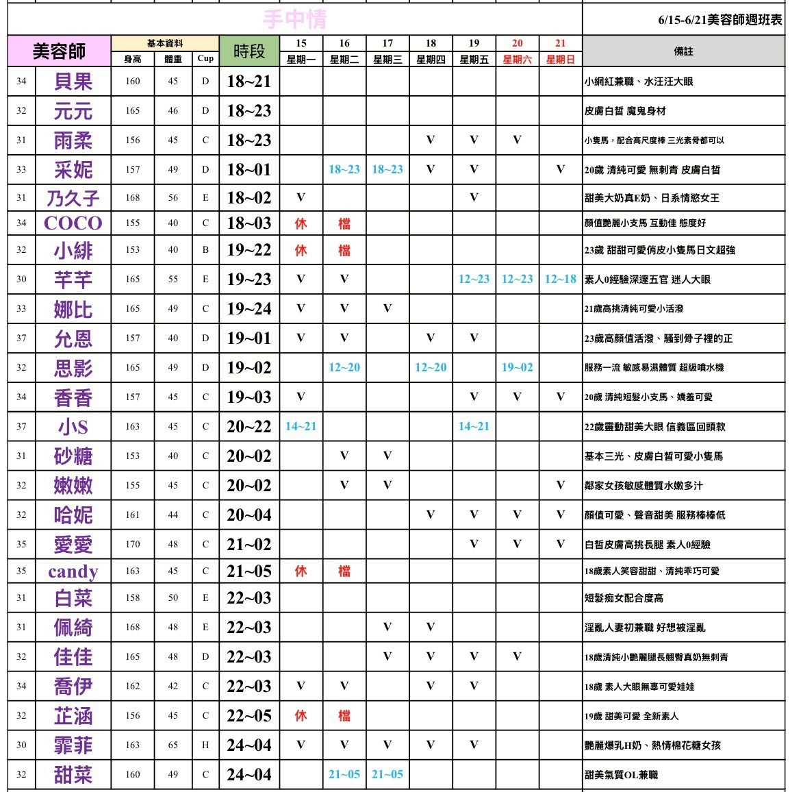 16館(手中情) 舒壓班表｜本周排班 2026/06/15~2026/6/21 第2張