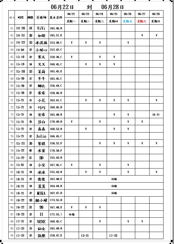 18館(長春會館) 舒壓班表｜本周排班 2026/06/22~2026/6/28 第3張