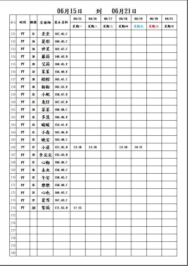 18館(夏威夷) 舒壓班表｜本周排班 2026/06/15~2026/6/21 第6張