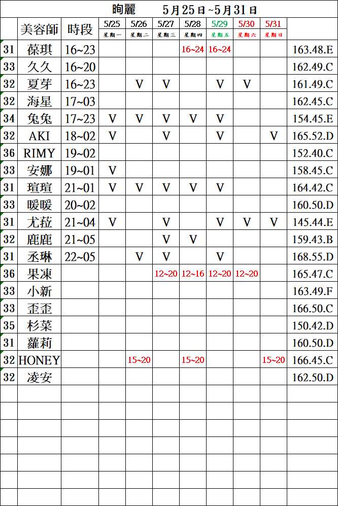 3館(㫬麗) 舒壓班表｜本周排班 2026/05/25~2026/5/31 第2張