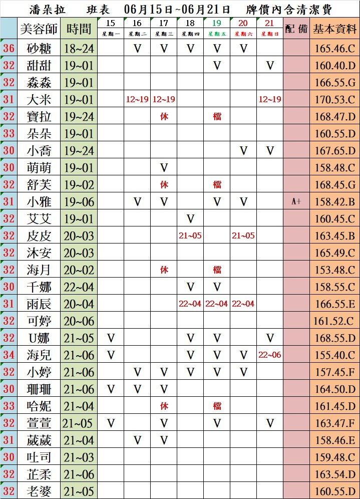 4館(潘朵拉) 舒壓班表｜本周排班 2026/06/15~2026/6/21 第3張