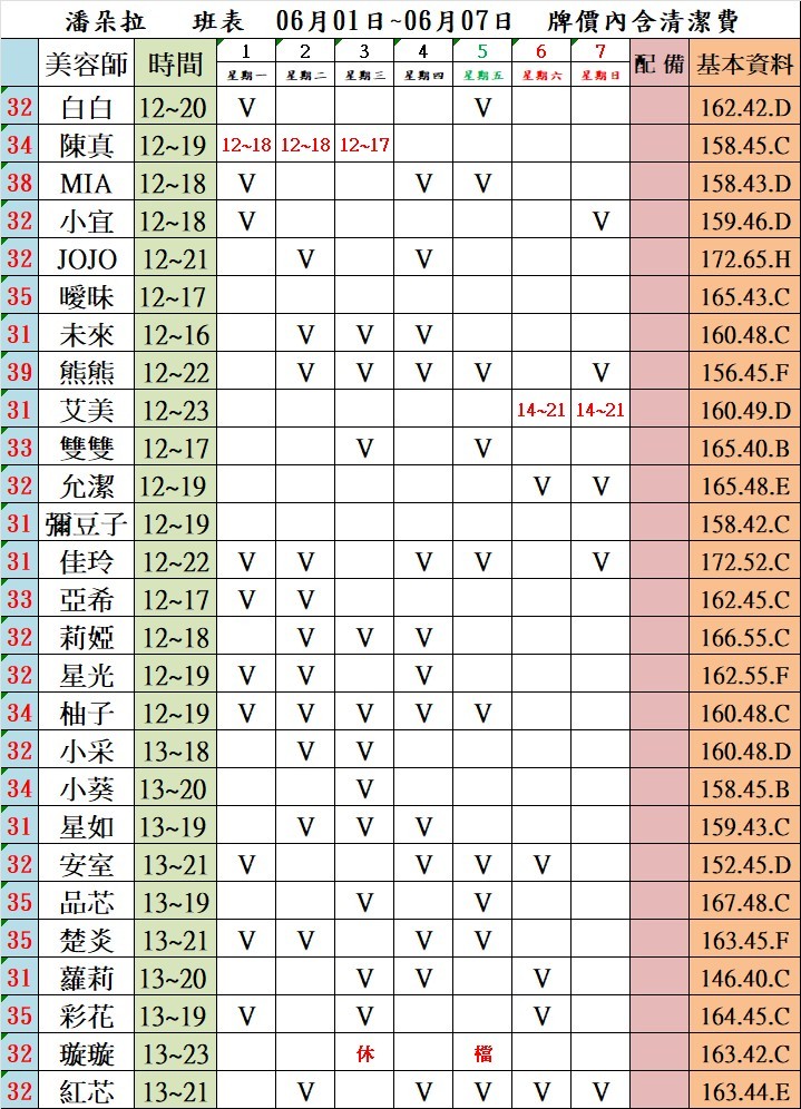 4館(潘朵拉) 舒壓班表｜本周排班 2026/06/01~2026/6/7 第5張