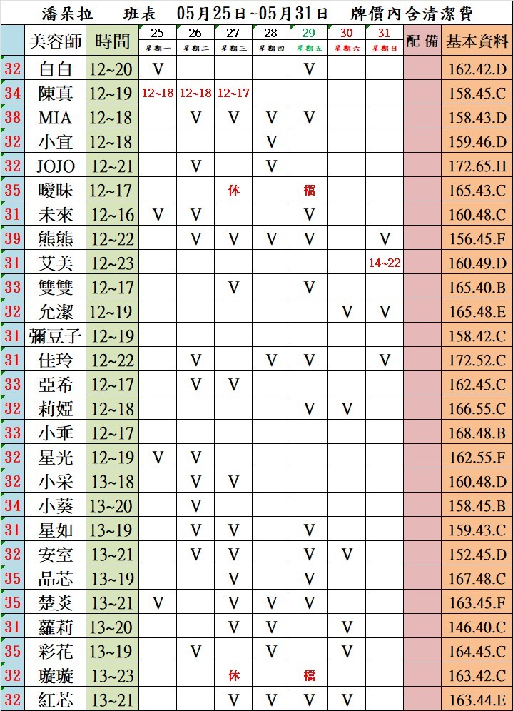 4館(潘朵拉) 舒壓班表｜本周排班 2026/05/25~2026/5/31 第1張