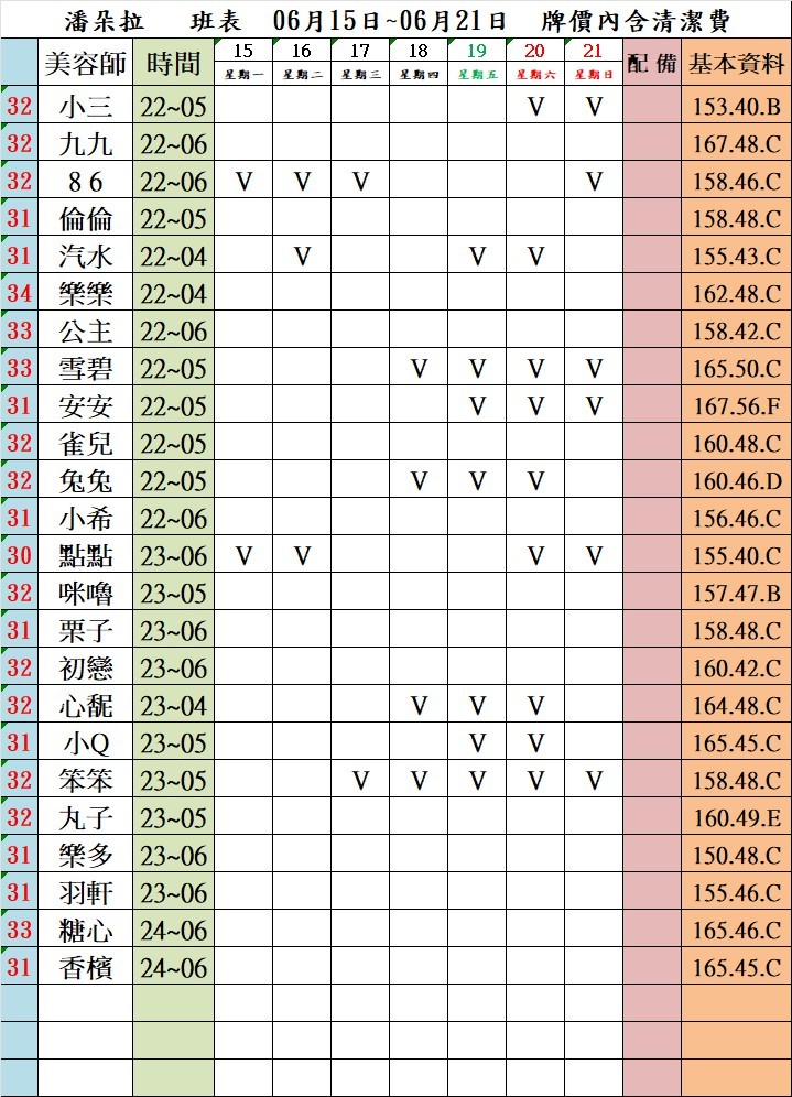 4館(潘朵拉) 舒壓班表｜本周排班 2026/06/15~2026/6/21 第4張
