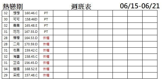 5館(熱戀期) 舒壓班表｜本周排班 2026/06/15~2026/6/21 第2張
