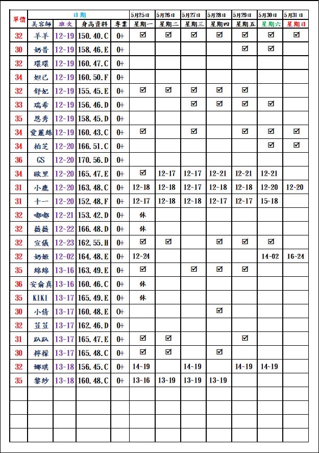 8館(愛寶) 舒壓班表｜本周排班 2026/05/25~2026/5/31 第3張