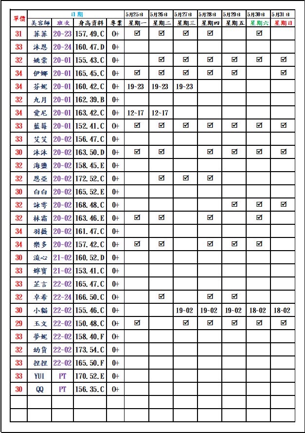 8館(愛寶) 舒壓班表｜本周排班 2026/05/25~2026/5/31 第7張