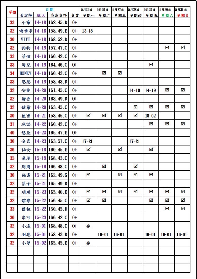 8館(愛寶) 舒壓班表｜本周排班 2026/05/25~2026/5/31 第5張