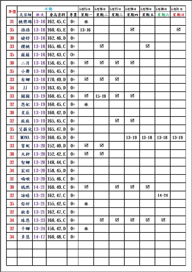 8館(愛寶) 舒壓班表｜本周排班 2026/05/25~2026/5/31 第4張