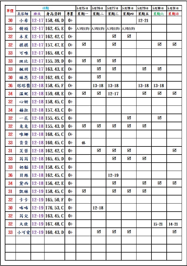 8館(愛寶) 舒壓班表｜本周排班 2026/05/25~2026/5/31 第2張