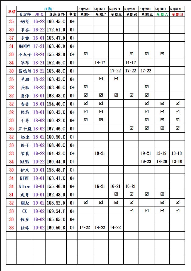 8館(愛寶) 舒壓班表｜本周排班 2026/05/25~2026/5/31 第6張