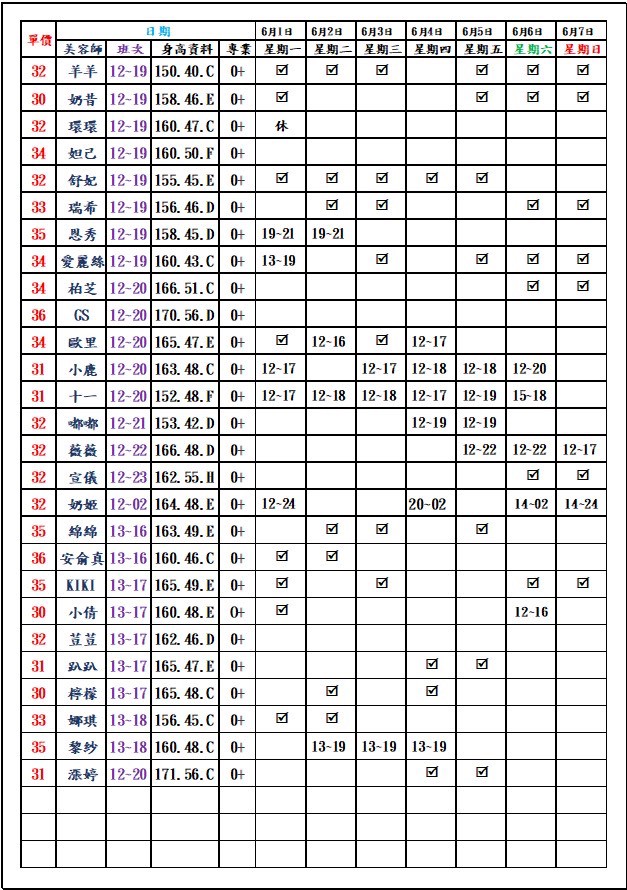 8館(愛寶) 舒壓班表｜本周排班 2026/06/01~2026/6/7 第3張